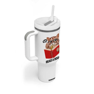 Funny Cat Reading Tumbler With Handle Book Lover TS14 Print Your Wear