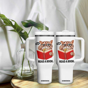 Funny Cat Reading Tumbler With Handle Book Lover TS14 Print Your Wear