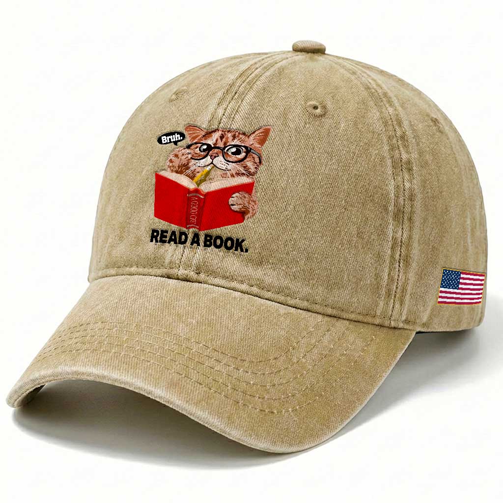 Funny Cat Reading Washed Cotton Baseball Cap Book Lover TS14 Print Your Wear