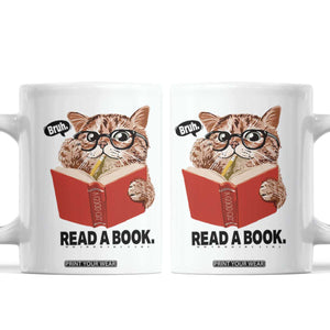 Funny Cat Reading Coffee Mug Book Lover TS14 White Print Your Wear