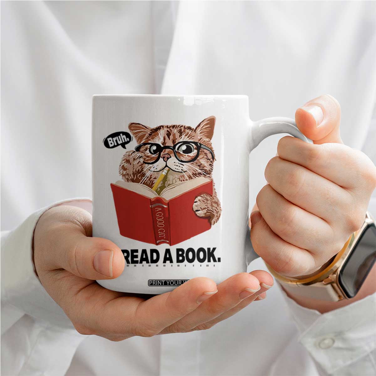 Funny Cat Reading Coffee Mug Book Lover TS14 Print Your Wear