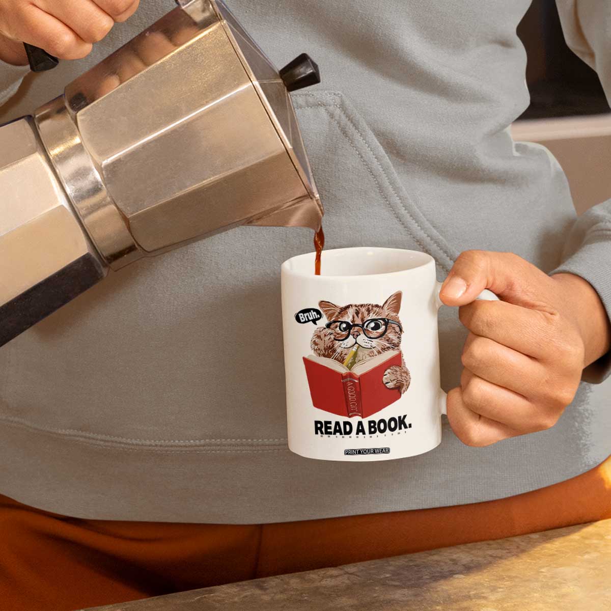 Funny Cat Reading Coffee Mug Book Lover TS14 Print Your Wear