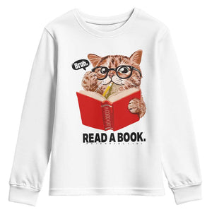 Funny Cat Reading Youth Sweatshirt Book Lover TS14 White Print Your Wear