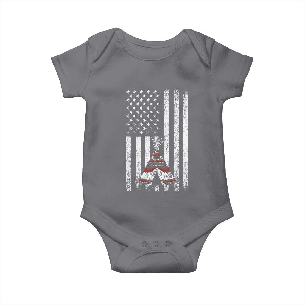 Teepee Pocket Native American Baby Onesie American Flag Native Feather Pride Month Indigenous TS14 Charcoal Print Your Wear