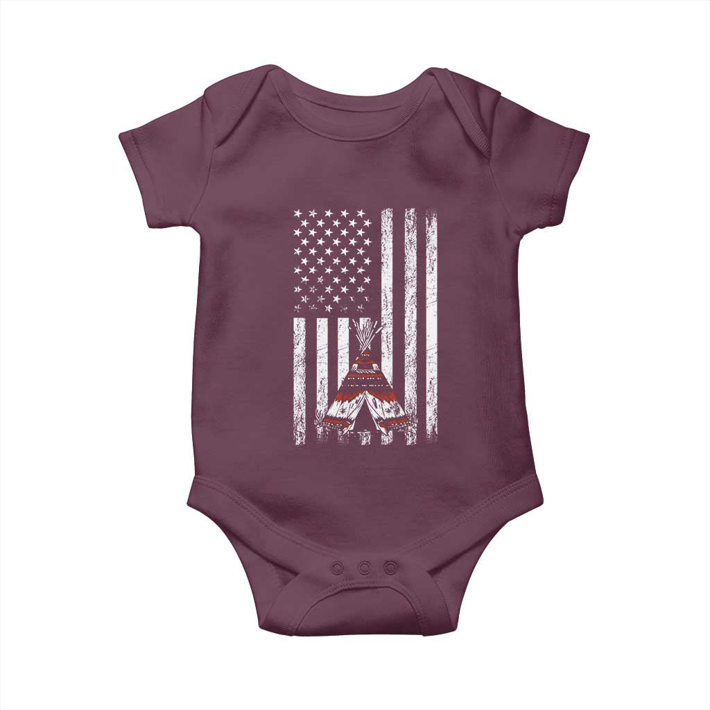 Teepee Pocket Native American Baby Onesie American Flag Native Feather Pride Month Indigenous TS14 Maroon Print Your Wear