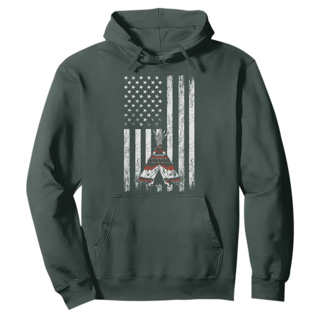 Teepee Pocket Native American Hoodie American Flag Native Feather Pride Month Indigenous TS14 Dark Forest Green Print Your Wear