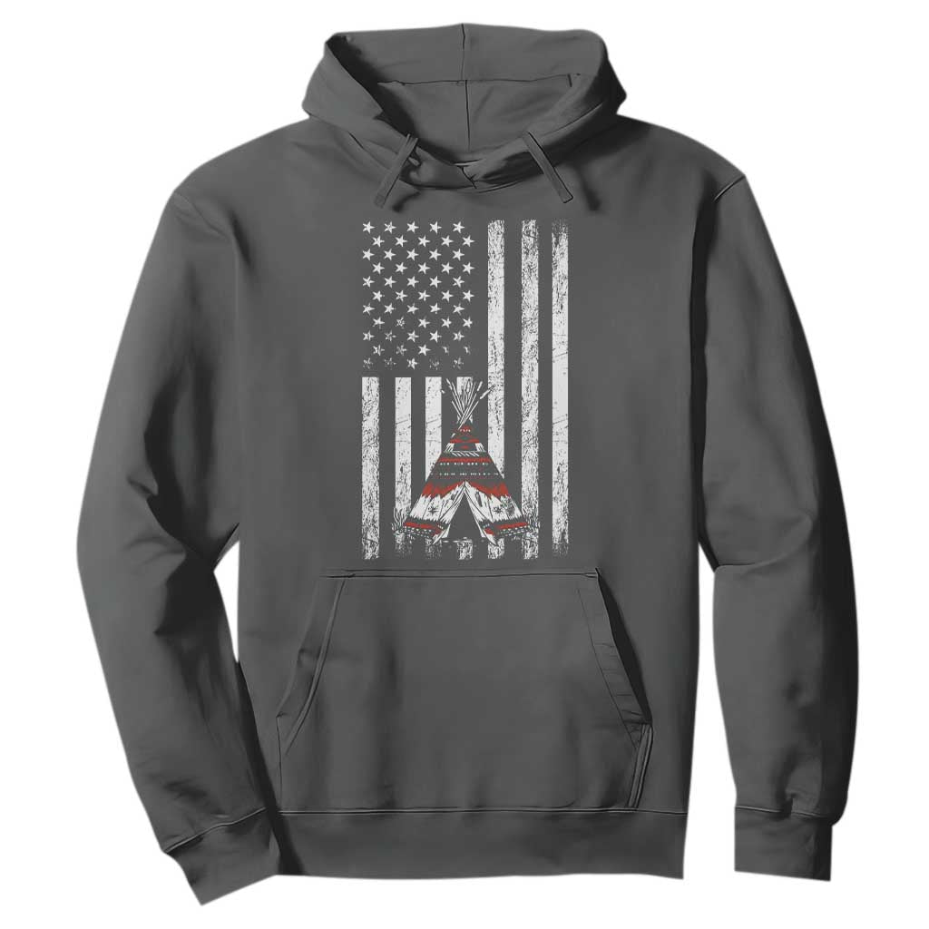 Teepee Pocket Native American Hoodie American Flag Native Feather Pride Month Indigenous TS14 Dark Heather Print Your Wear