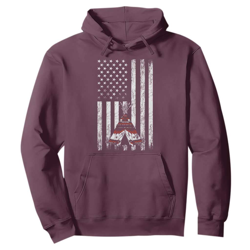 Teepee Pocket Native American Hoodie American Flag Native Feather Pride Month Indigenous TS14 Maroon Print Your Wear