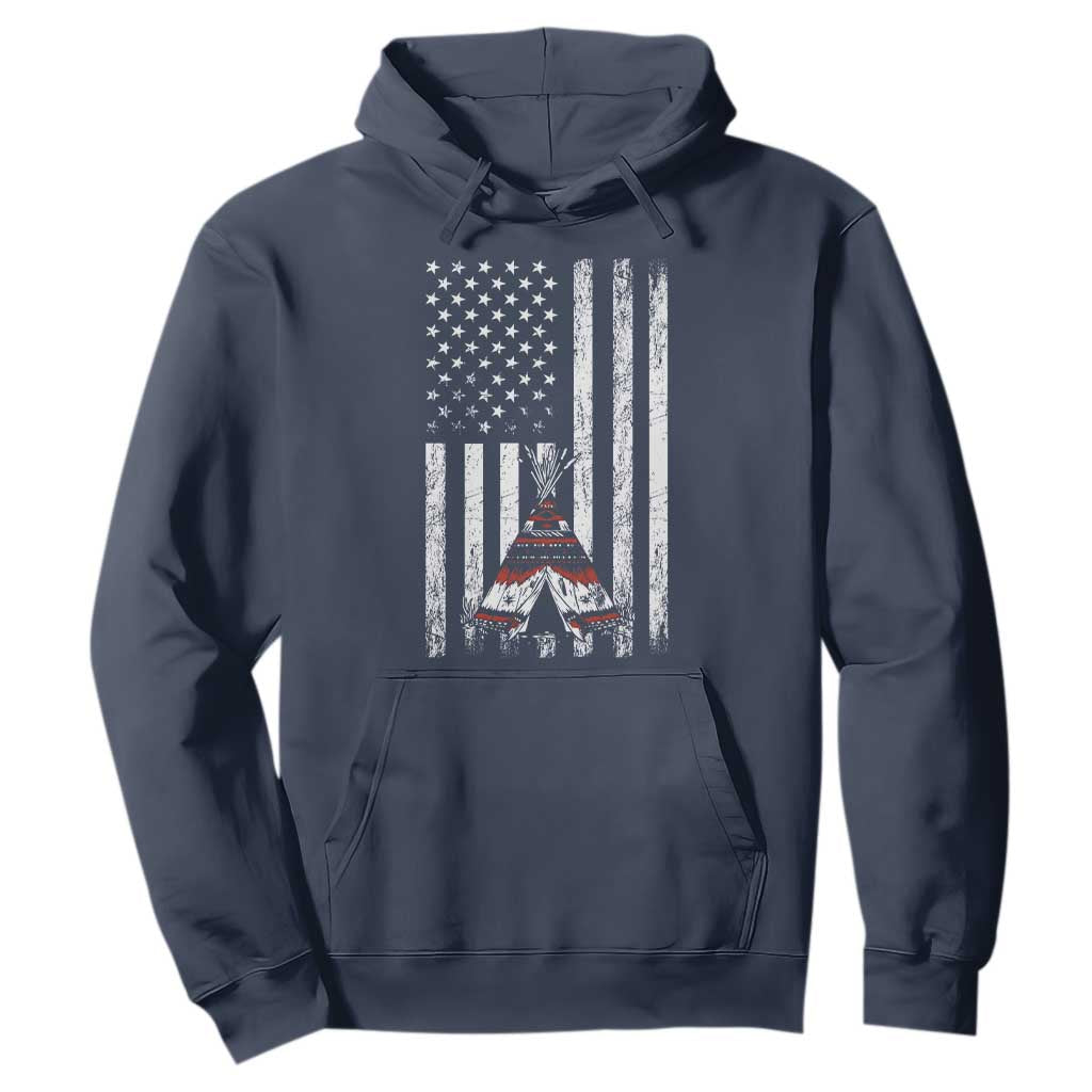 Teepee Pocket Native American Hoodie American Flag Native Feather Pride Month Indigenous TS14 Navy Print Your Wear