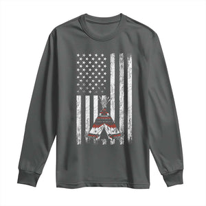 Teepee Pocket Native American Long Sleeve Shirt American Flag Native Feather Pride Month Indigenous TS14 Dark Heather Print Your Wear