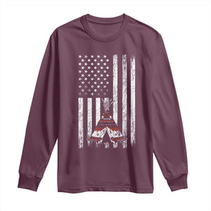 Teepee Pocket Native American Long Sleeve Shirt American Flag Native Feather Pride Month Indigenous TS14 Maroon Print Your Wear