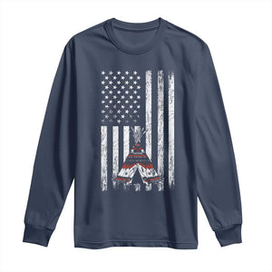 Teepee Pocket Native American Long Sleeve Shirt American Flag Native Feather Pride Month Indigenous TS14 Navy Print Your Wear