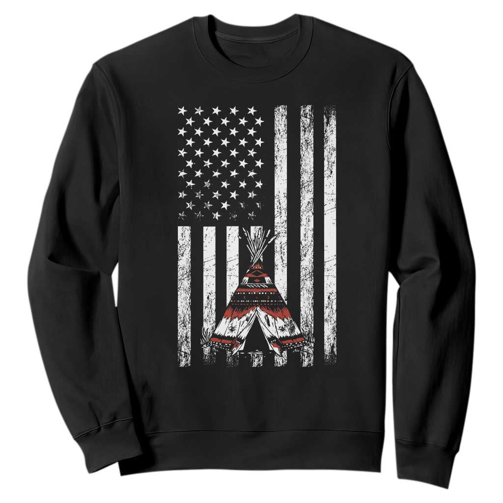 Teepee Pocket Native American Sweatshirt American Flag Native Feather Pride Month Indigenous TS14 Black Print Your Wear