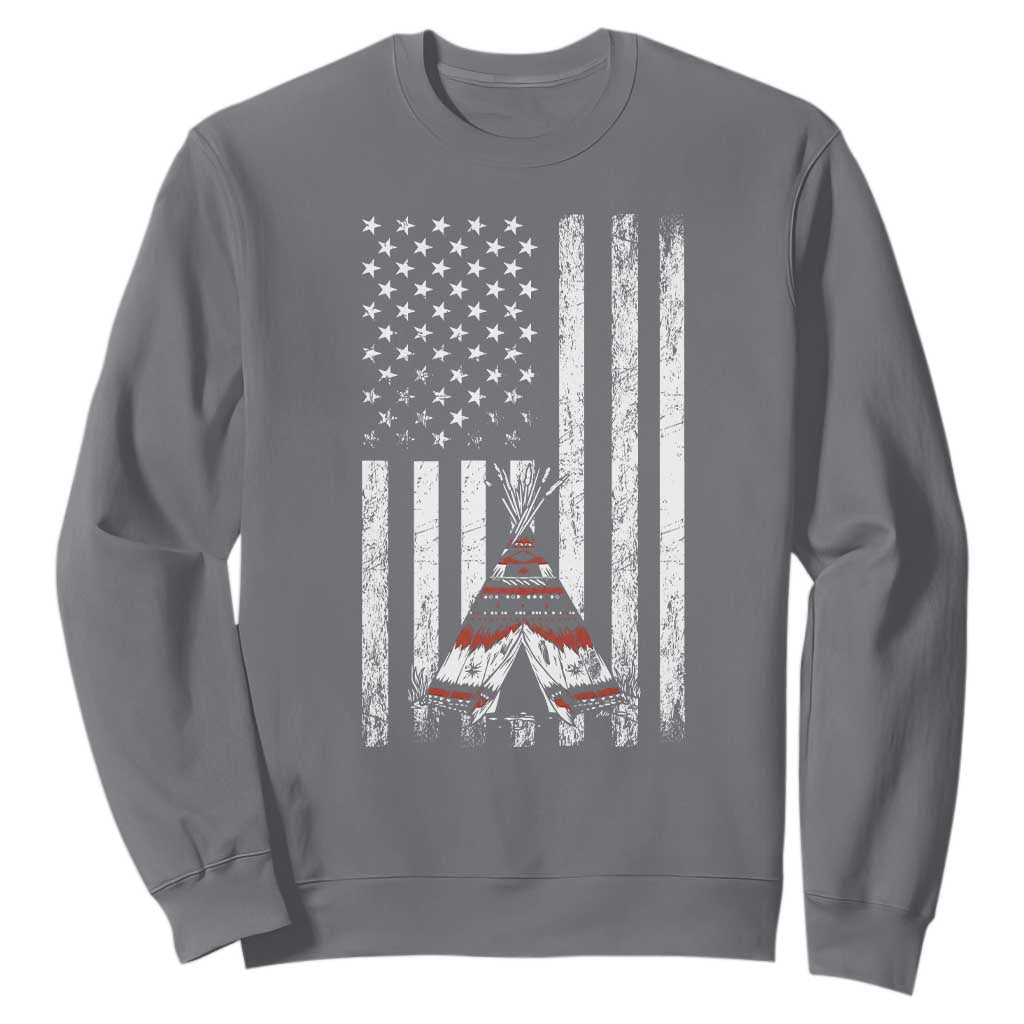 Teepee Pocket Native American Sweatshirt American Flag Native Feather Pride Month Indigenous TS14 Charcoal Print Your Wear
