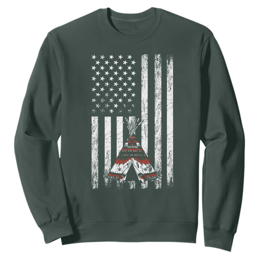 Teepee Pocket Native American Sweatshirt American Flag Native Feather Pride Month Indigenous TS14 Dark Forest Green Print Your Wear
