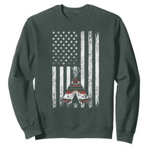 Teepee Pocket Native American Sweatshirt American Flag Native Feather Pride Month Indigenous TS14 Dark Forest Green Print Your Wear