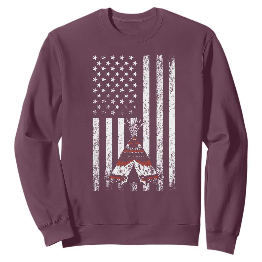 Teepee Pocket Native American Sweatshirt American Flag Native Feather Pride Month Indigenous TS14 Maroon Print Your Wear