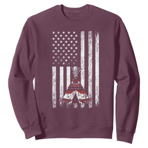 Teepee Pocket Native American Sweatshirt American Flag Native Feather Pride Month Indigenous TS14 Maroon Print Your Wear