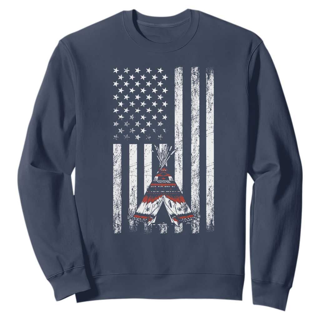 Teepee Pocket Native American Sweatshirt American Flag Native Feather Pride Month Indigenous TS14 Navy Print Your Wear