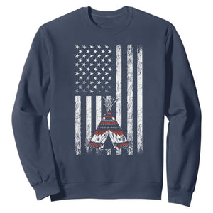 Teepee Pocket Native American Sweatshirt American Flag Native Feather Pride Month Indigenous TS14 Navy Print Your Wear