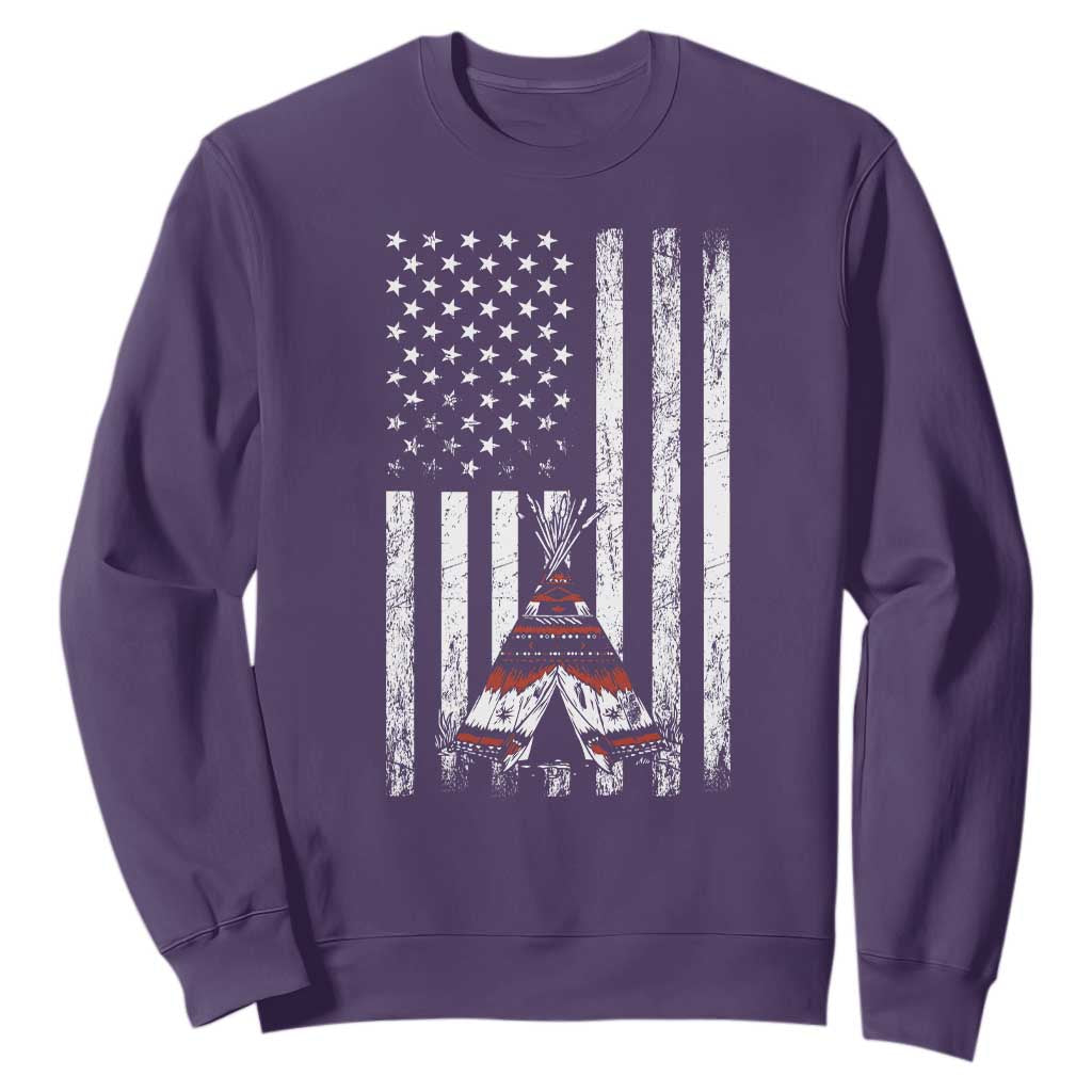 Teepee Pocket Native American Sweatshirt American Flag Native Feather Pride Month Indigenous TS14 Purple Print Your Wear