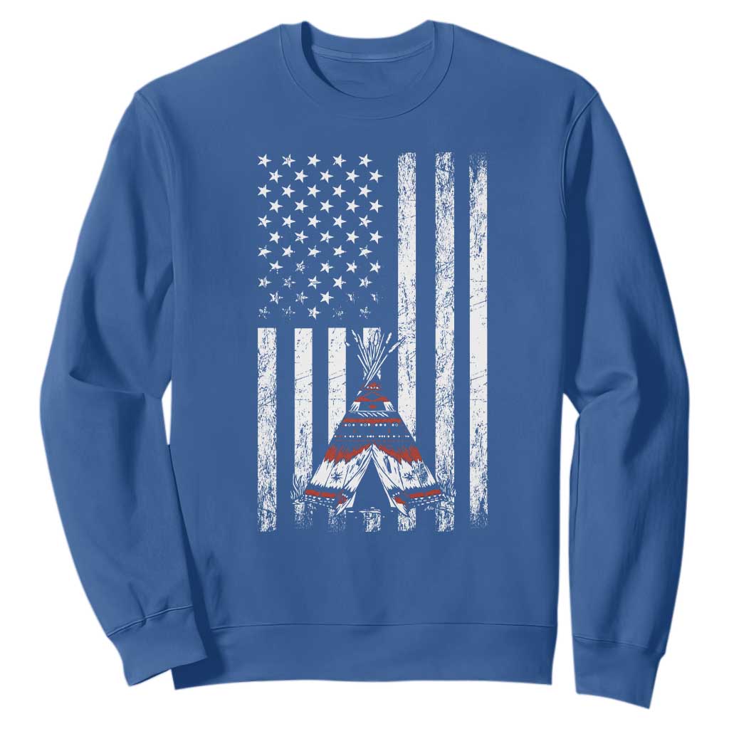 Teepee Pocket Native American Sweatshirt American Flag Native Feather Pride Month Indigenous TS14 Royal Blue Print Your Wear
