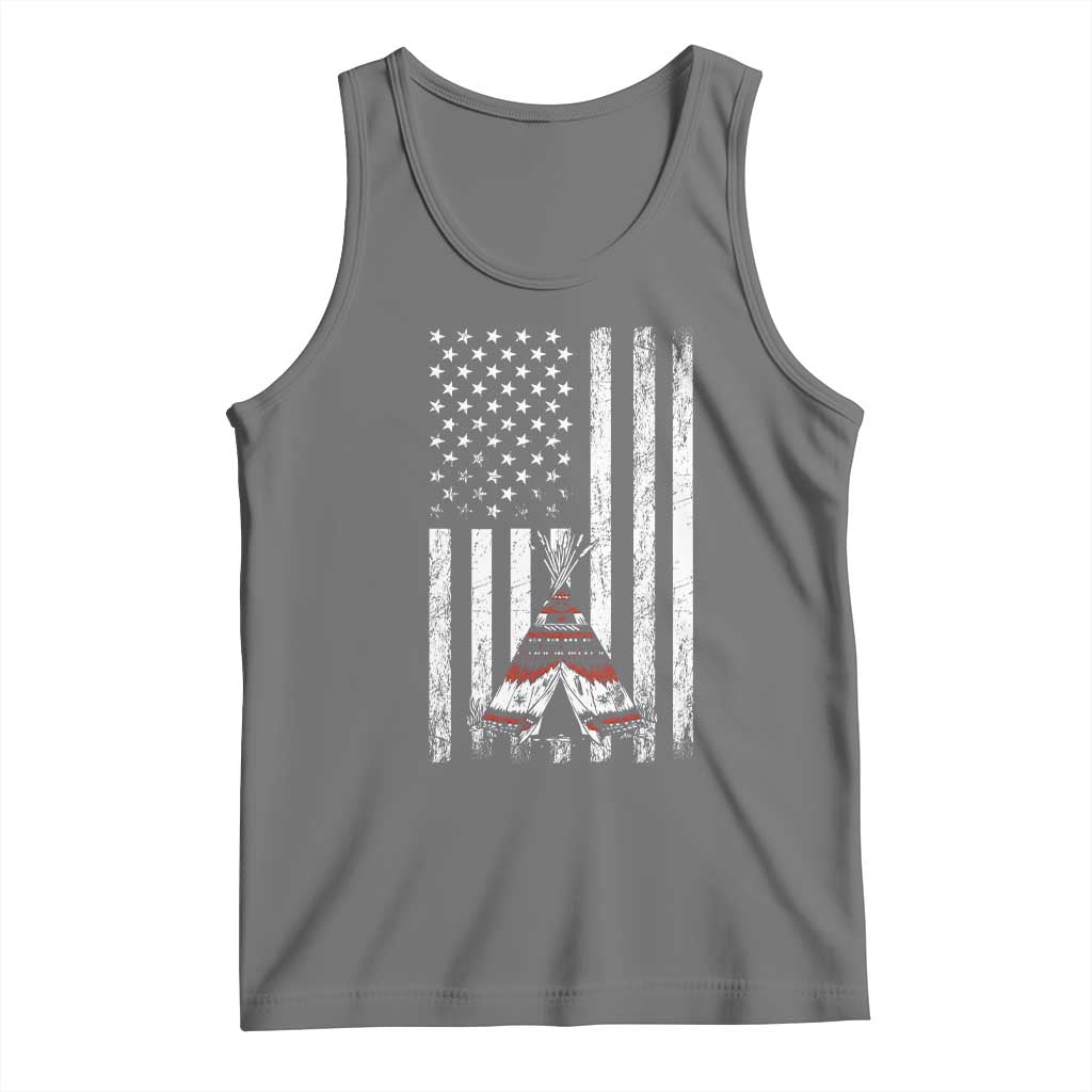Teepee Pocket Native American Tank Top American Flag Native Feather Pride Month Indigenous TS14 Black Heather Print Your Wear