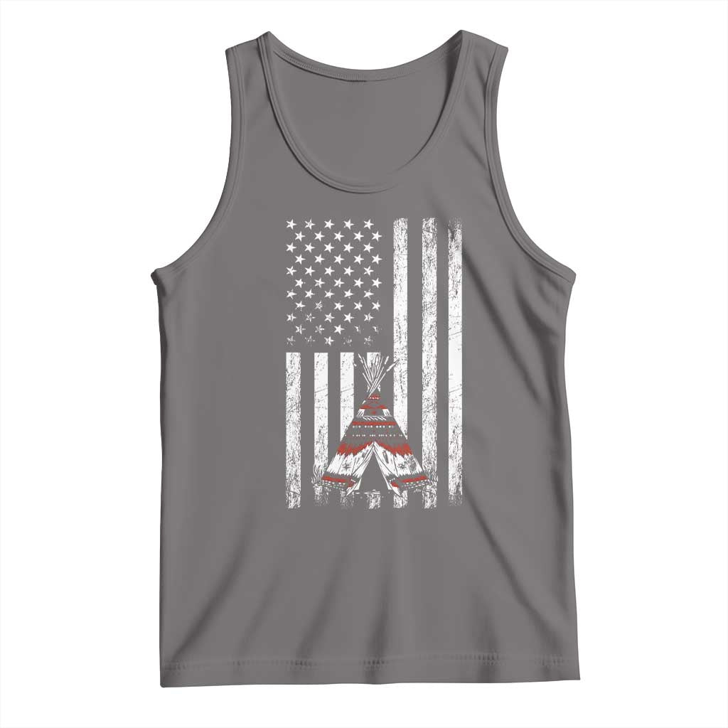 Teepee Pocket Native American Tank Top American Flag Native Feather Pride Month Indigenous TS14 Deep Heather Print Your Wear