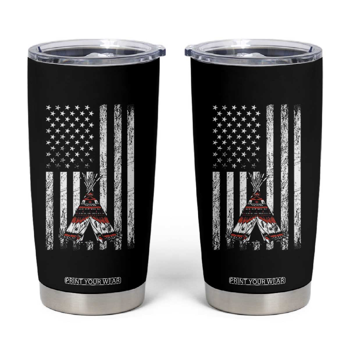 Teepee Pocket Native American Tumbler Cup American Flag Native Feather Pride Month Indigenous TS14 Black Print Your Wear