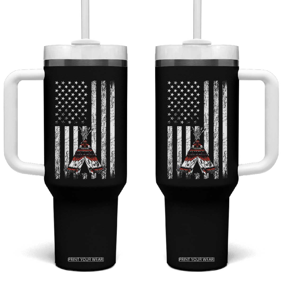 Teepee Pocket Native American Tumbler With Handle American Flag Native Feather Pride Month Indigenous TS14 One Size: 40 oz Black Print Your Wear