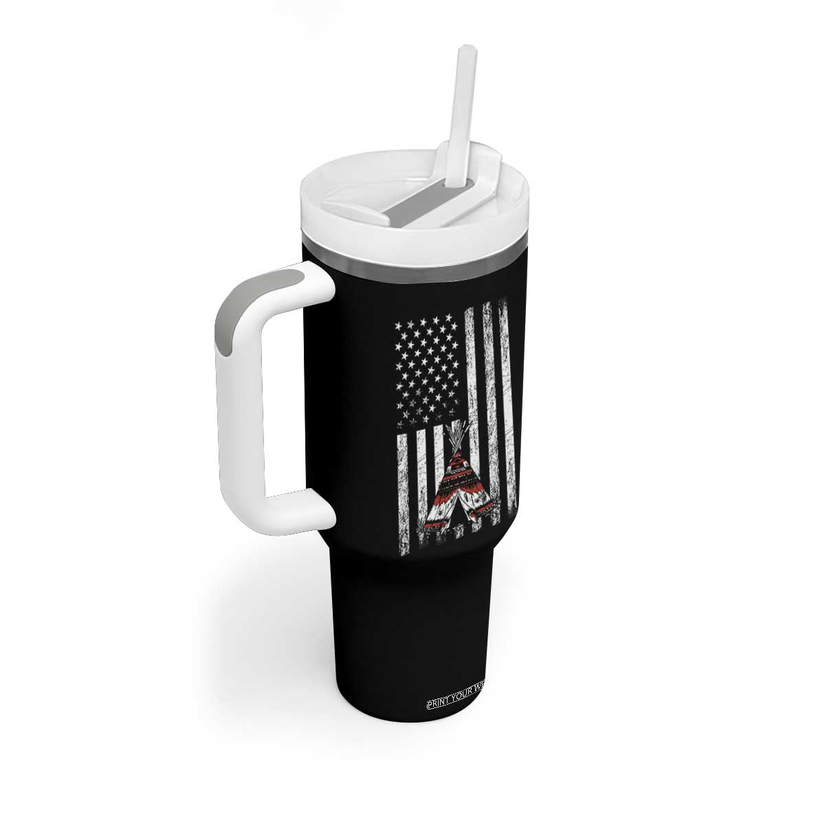 Teepee Pocket Native American Tumbler With Handle American Flag Native Feather Pride Month Indigenous TS14 Print Your Wear