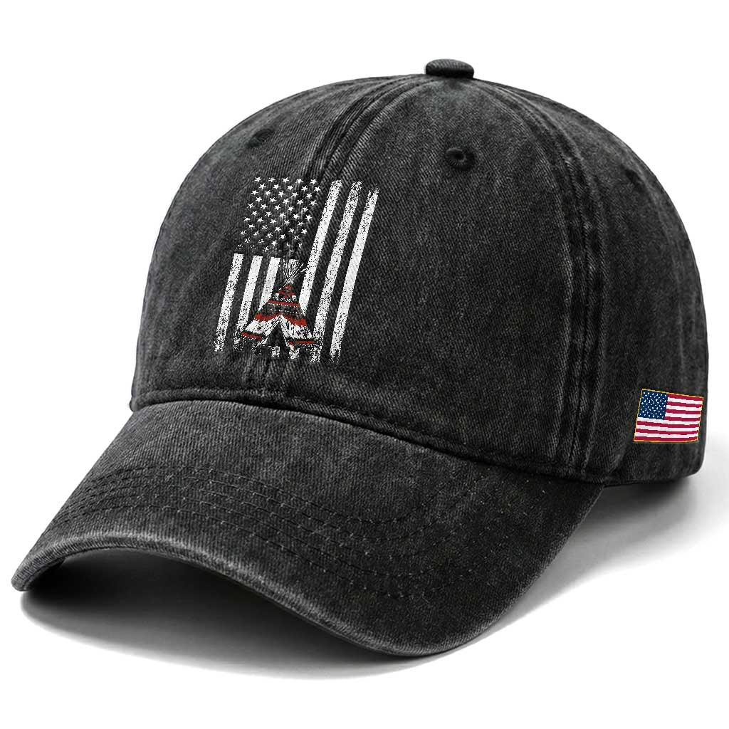 Teepee Pocket Native American Washed Cotton Baseball Cap American Flag Native Feather Pride Month Indigenous TS14 Print Your Wear