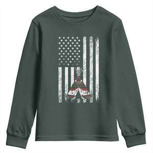 Teepee Pocket Native American Youth Sweatshirt American Flag Native Feather Pride Month Indigenous TS14 Dark Forest Green Print Your Wear