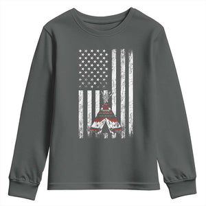 Teepee Pocket Native American Youth Sweatshirt American Flag Native Feather Pride Month Indigenous TS14 Dark Heather Print Your Wear