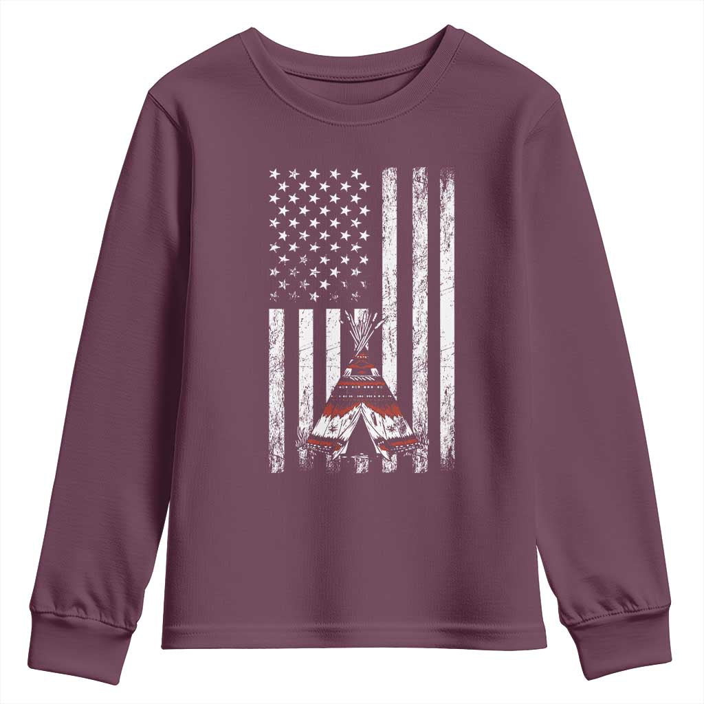 Teepee Pocket Native American Youth Sweatshirt American Flag Native Feather Pride Month Indigenous TS14 Maroon Print Your Wear