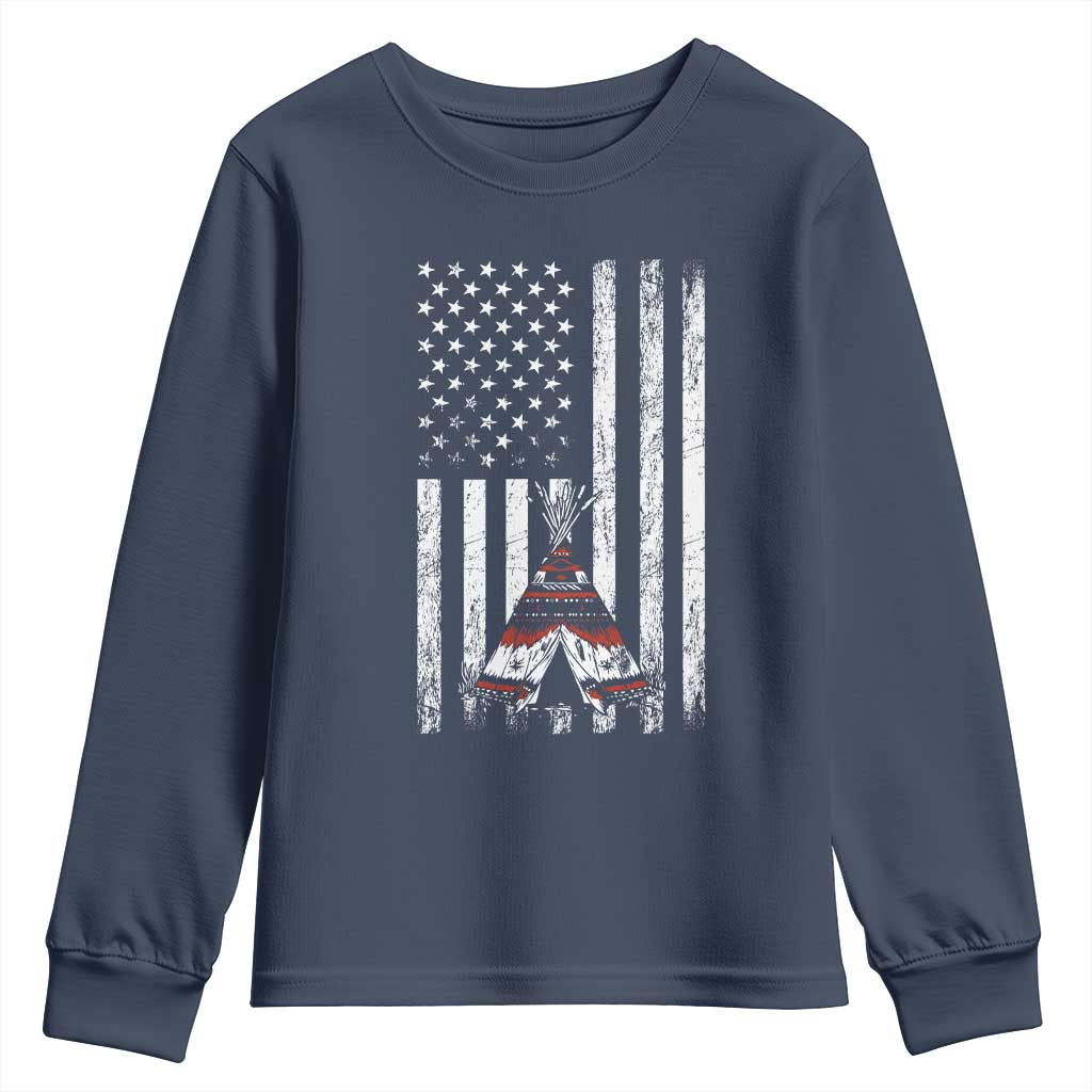 Teepee Pocket Native American Youth Sweatshirt American Flag Native Feather Pride Month Indigenous TS14 Navy Print Your Wear