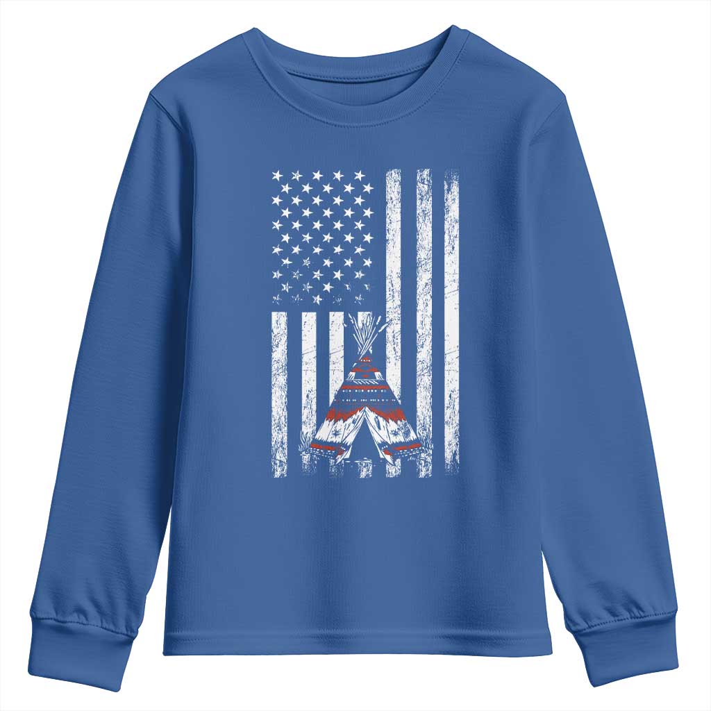 Teepee Pocket Native American Youth Sweatshirt American Flag Native Feather Pride Month Indigenous TS14 Royal Blue Print Your Wear