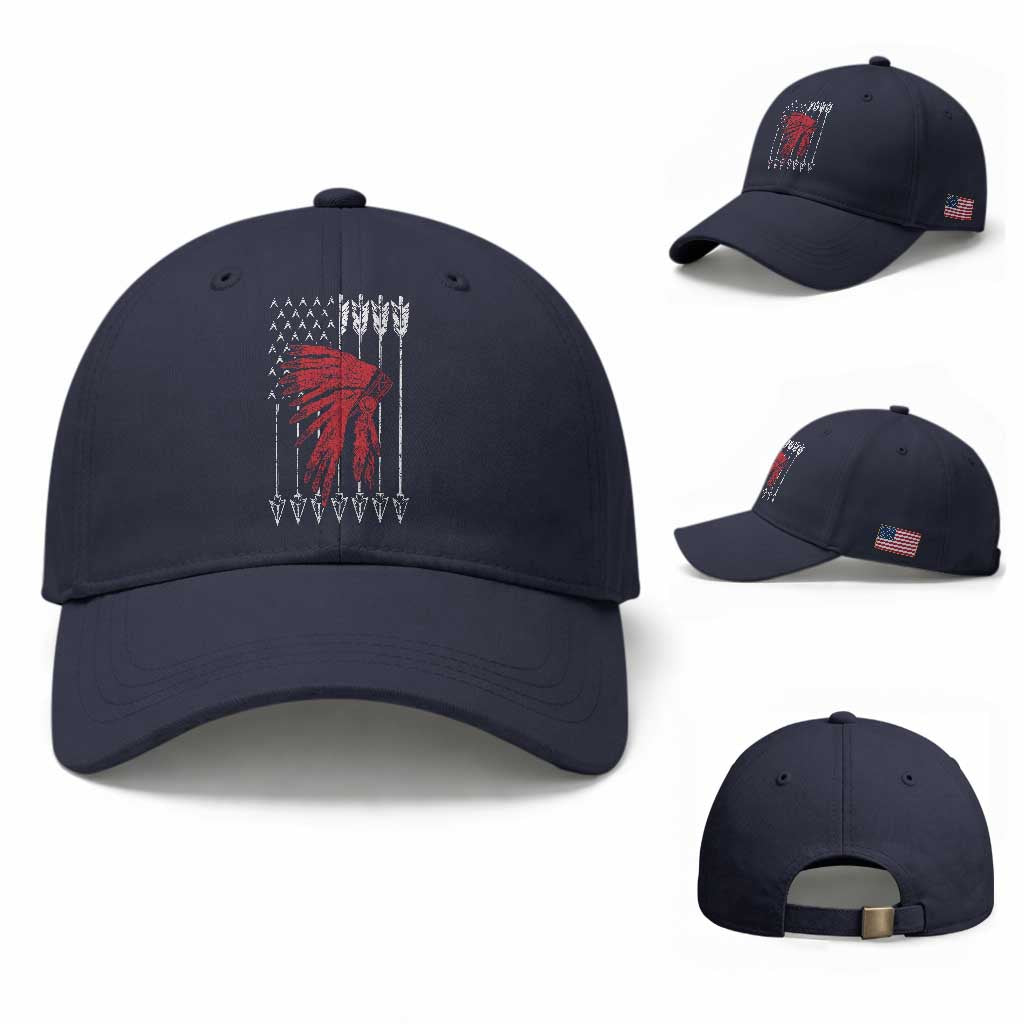 Native American Teepee American Flag Baseball Cap TS14 Baseball Cap Universal Fit Navy Print Your Wear