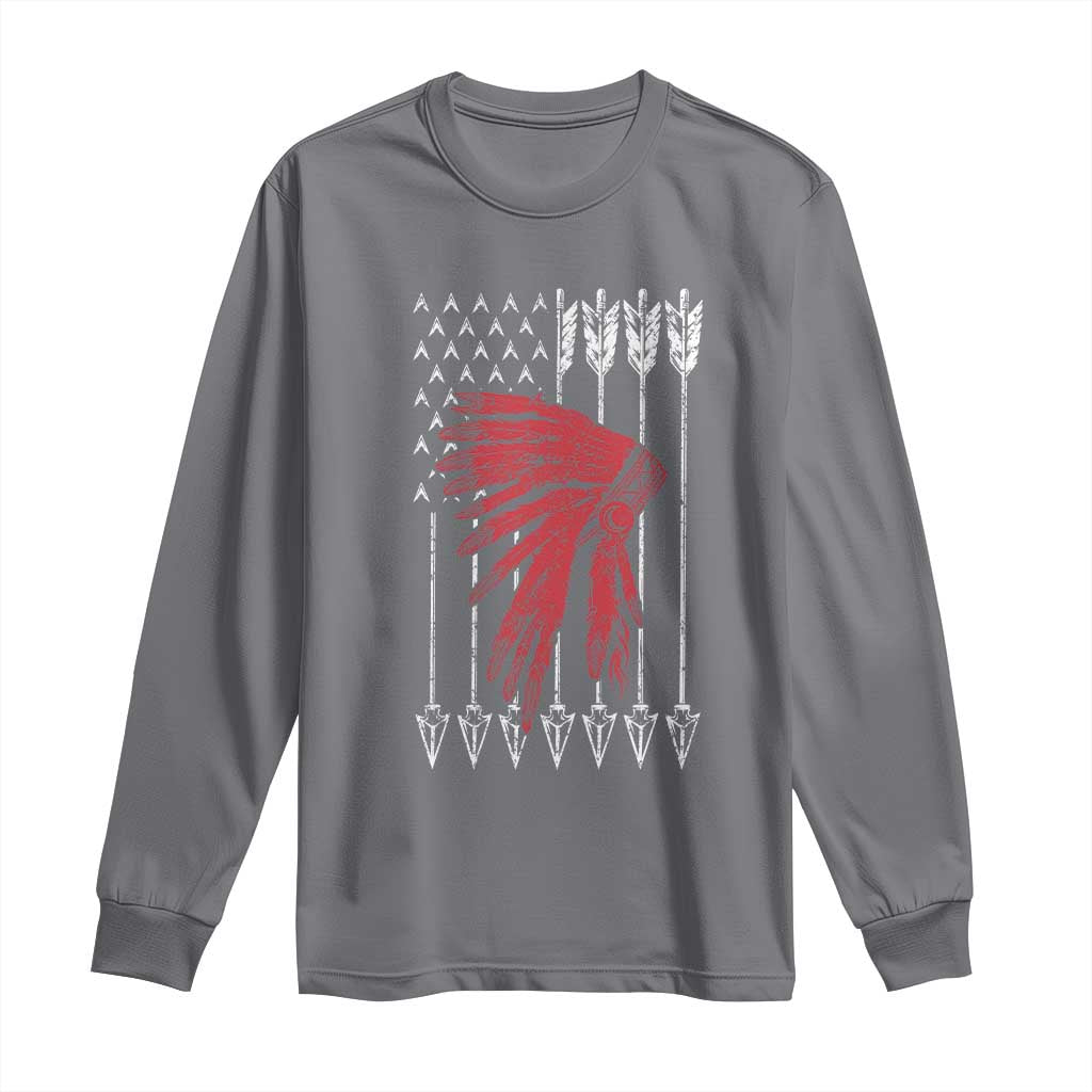 Native American Teepee American Flag Long Sleeve Shirt TS14 Charcoal Print Your Wear