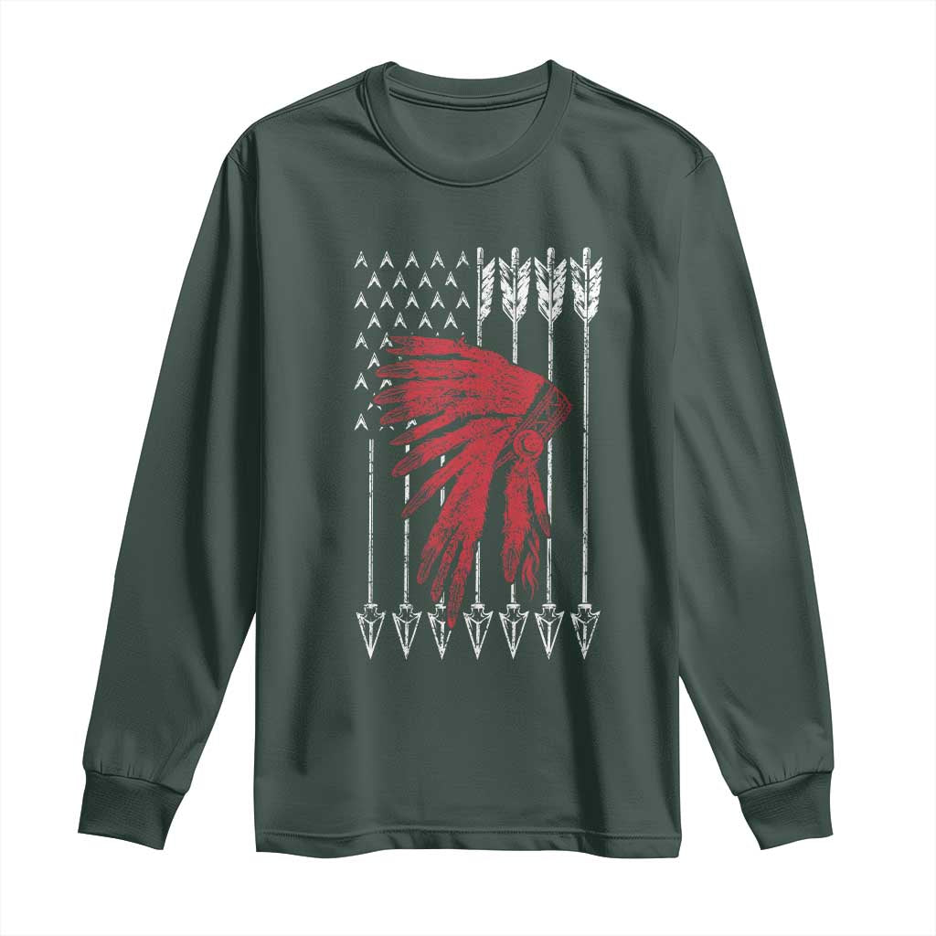 Native American Teepee American Flag Long Sleeve Shirt TS14 Dark Forest Green Print Your Wear