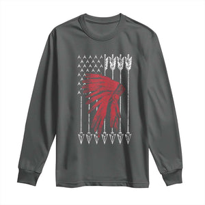 Native American Teepee American Flag Long Sleeve Shirt TS14 Dark Heather Print Your Wear