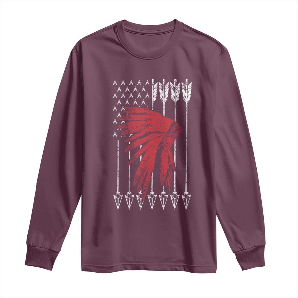Native American Teepee American Flag Long Sleeve Shirt TS14 Maroon Print Your Wear