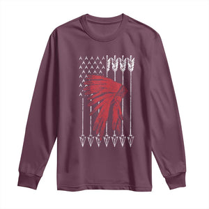 Native American Teepee American Flag Long Sleeve Shirt TS14 Maroon Print Your Wear