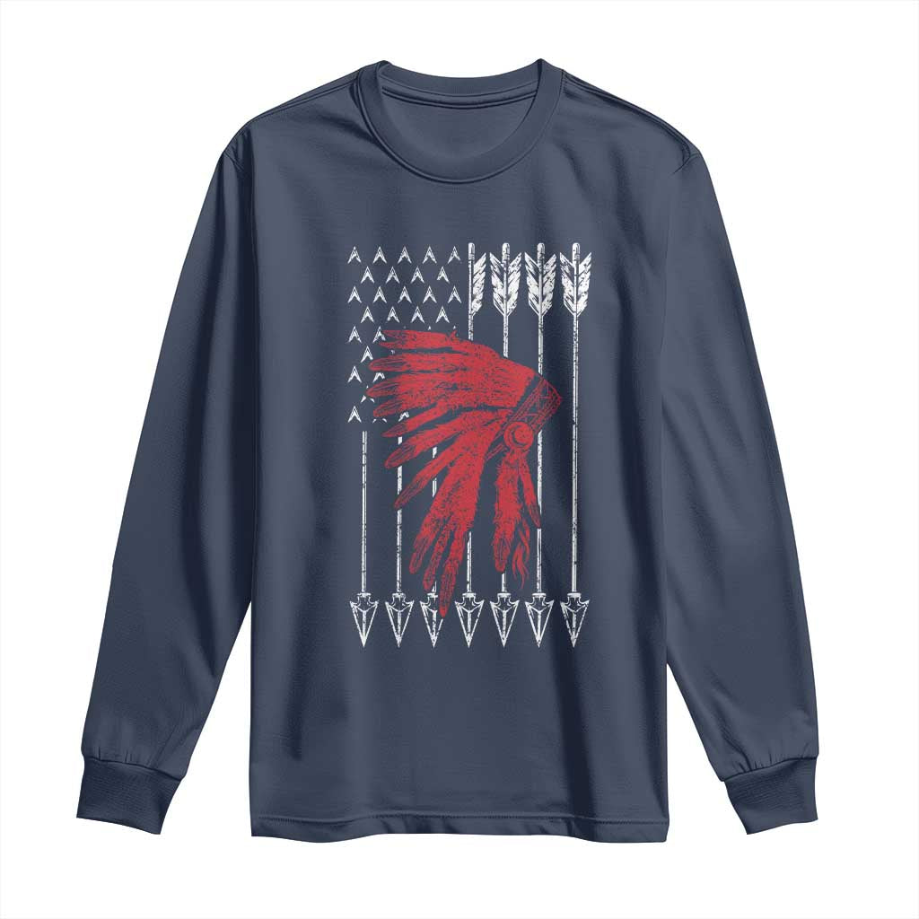 Native American Teepee American Flag Long Sleeve Shirt TS14 Navy Print Your Wear