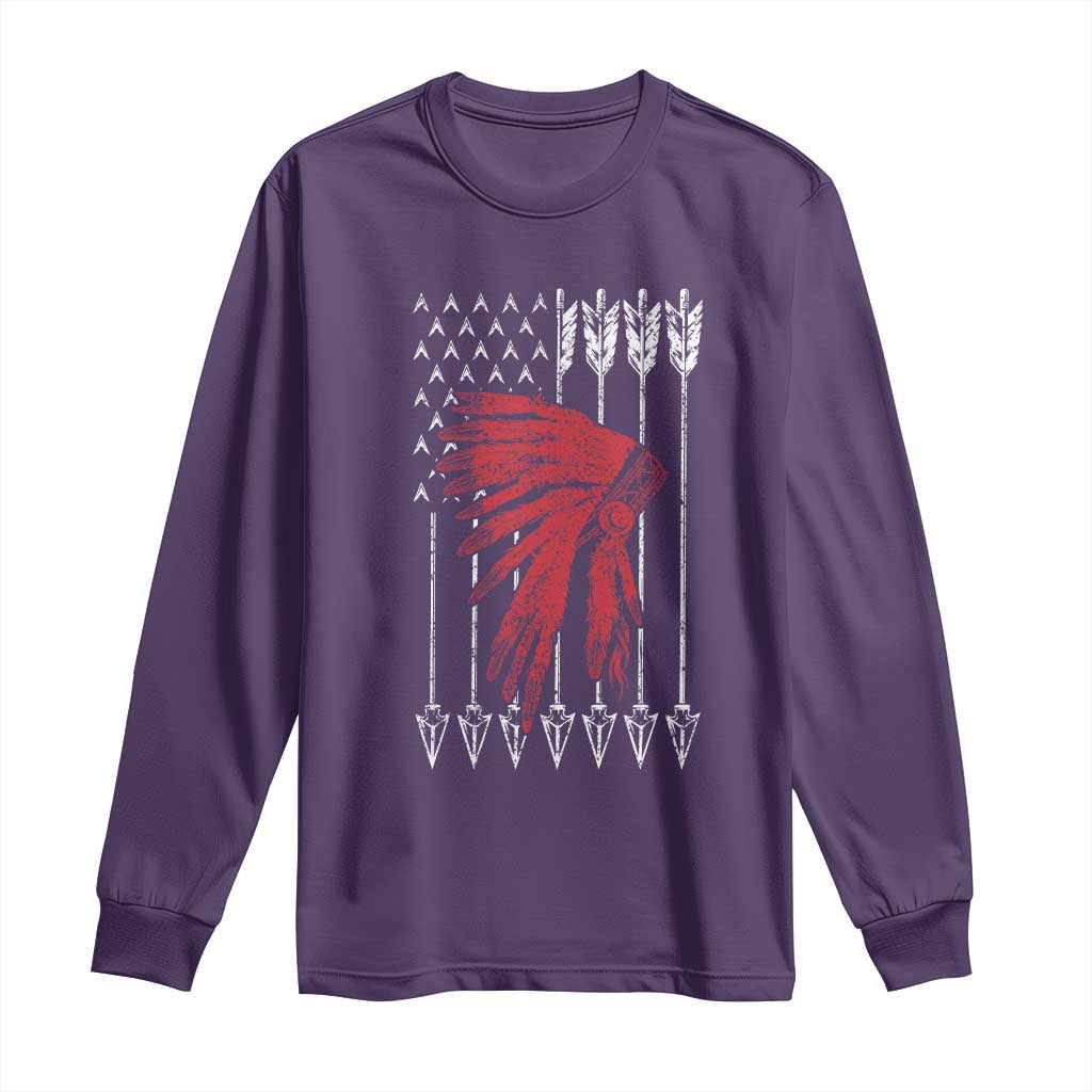 Native American Teepee American Flag Long Sleeve Shirt TS14 Purple Print Your Wear