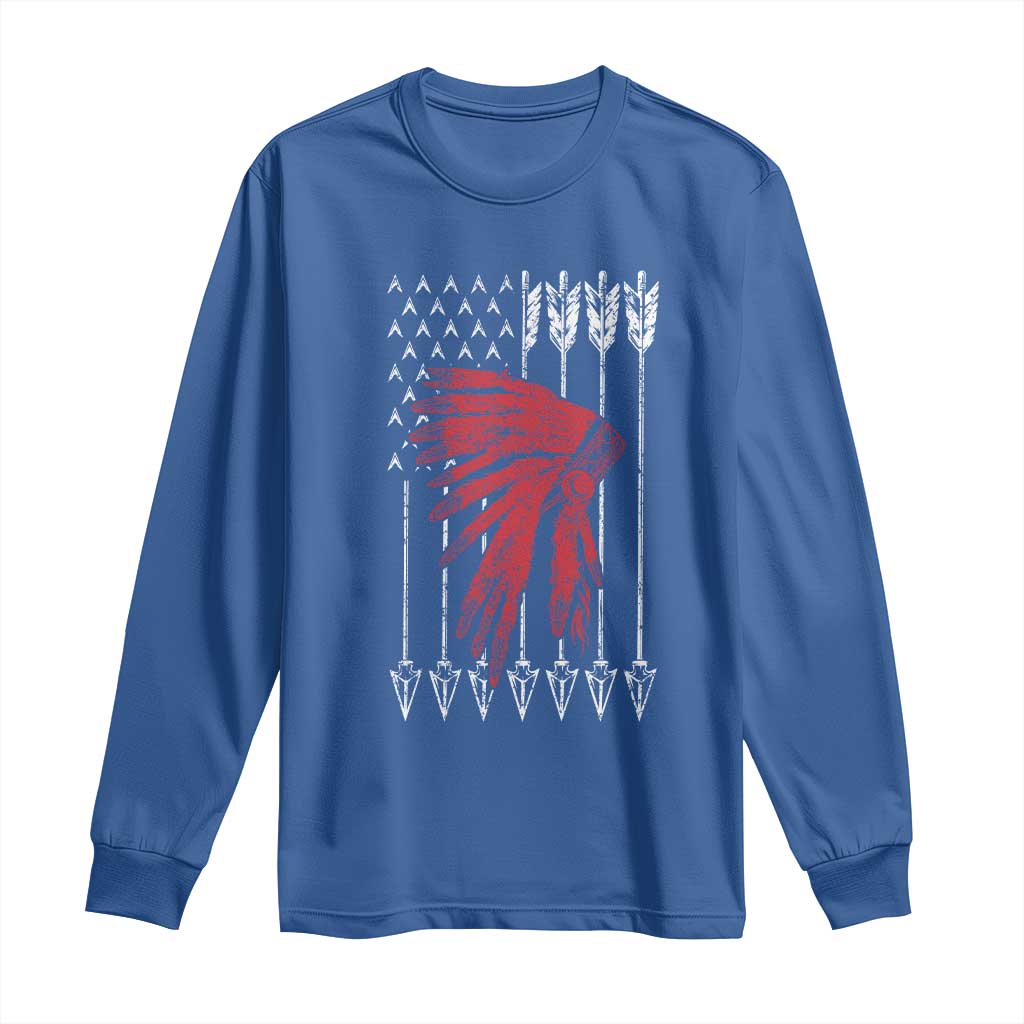Native American Teepee American Flag Long Sleeve Shirt TS14 Royal Blue Print Your Wear