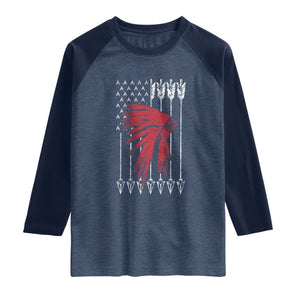 Native American Teepee American Flag Raglan Shirt TS14 Heather Denim Navy Print Your Wear