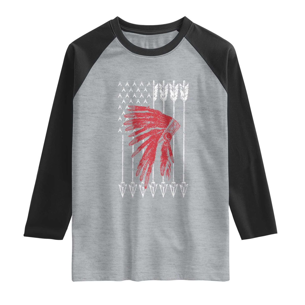 Native American Teepee American Flag Raglan Shirt TS14 Heather Gray Black Print Your Wear
