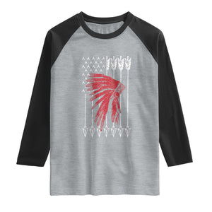 Native American Teepee American Flag Raglan Shirt TS14 Heather Gray Black Print Your Wear