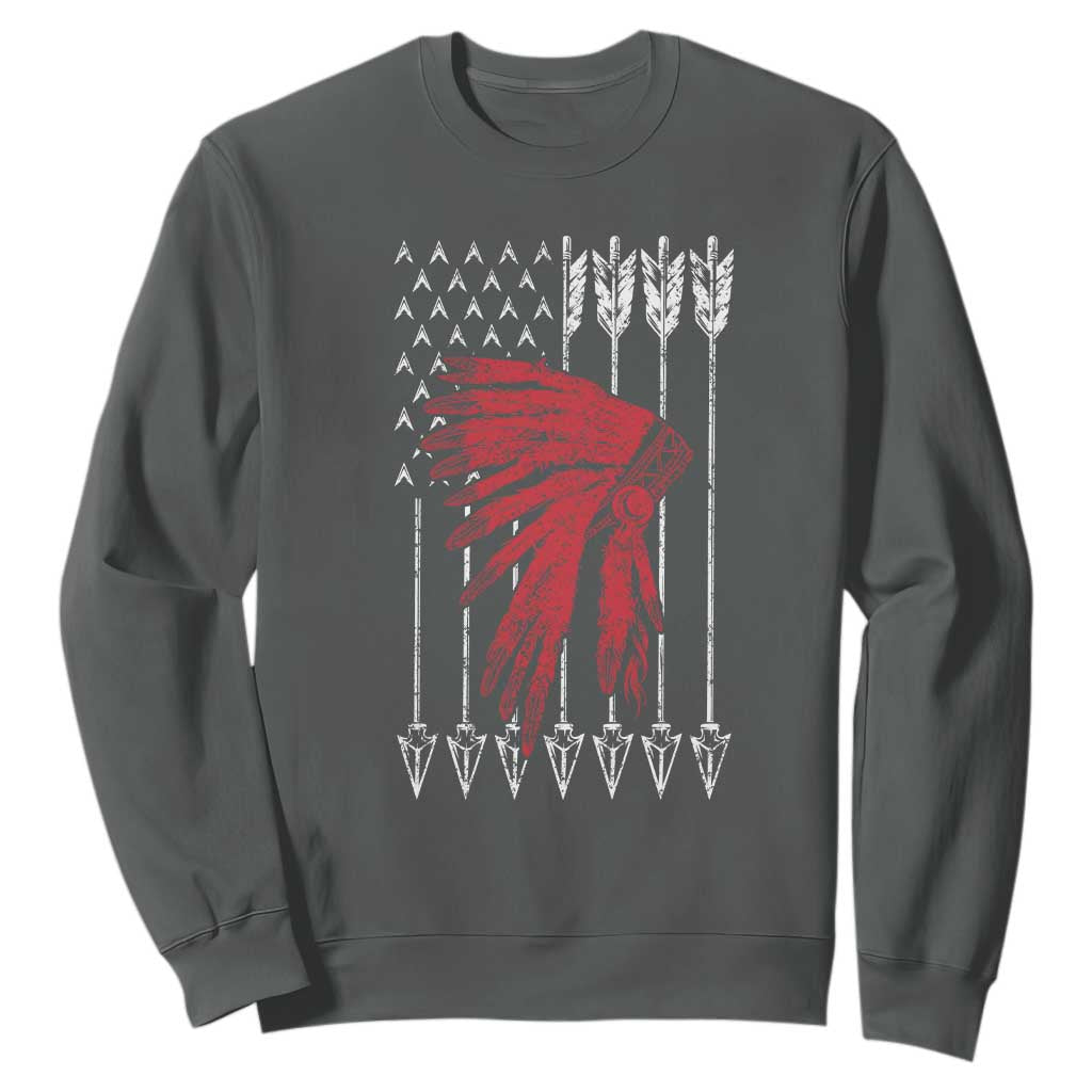 Native American Teepee American Flag Sweatshirt TS14 Dark Heather Print Your Wear